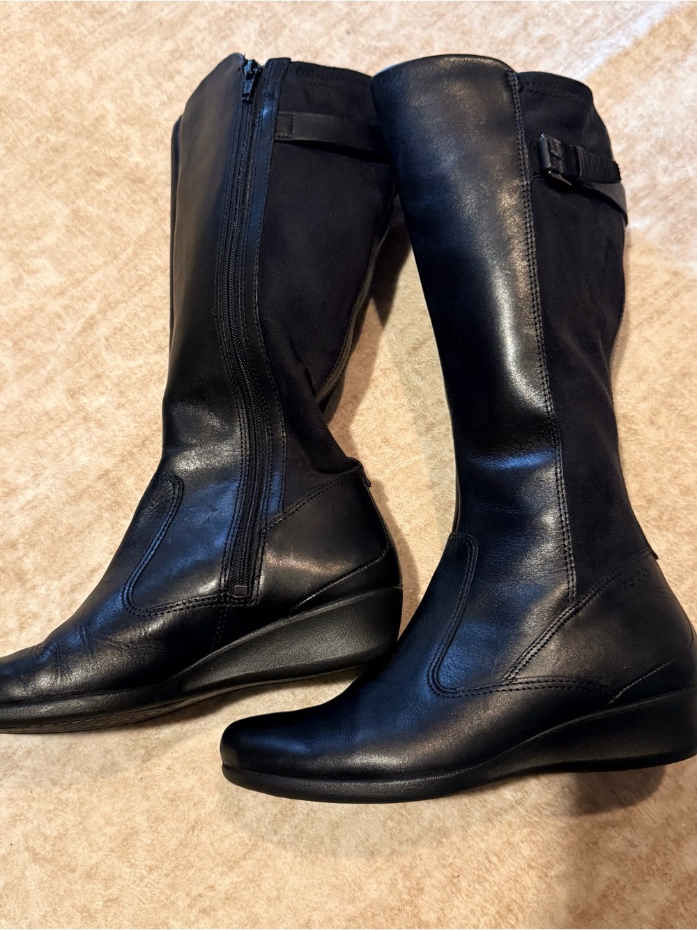 Ecco Black Knee-High Wedge Boots
